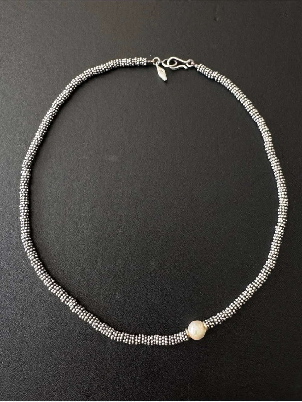 Michael Dawkins Sterling Silver 14K Gold Caviar Pearl Beaded Necklace 16”